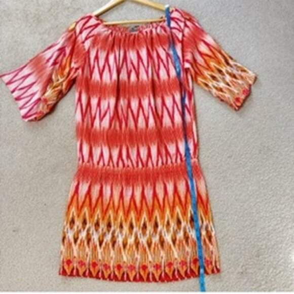 Bespoke Silk Dress SW3 Bespoke Split Sleeve Mini Dress Sunset Aztec Motif Small - Picture 8 of 16